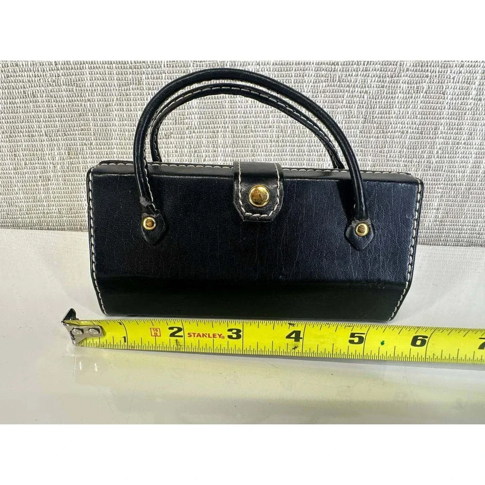 Vintage Black Leather Rigid Box Clutch Bag Gold Hardware - 039-1 (118)